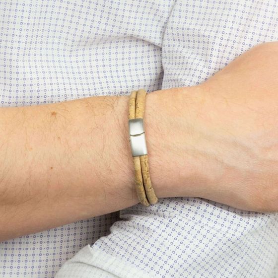 Fred Bennett Cork Double Row Bracelet with Stainless Steel Clasp