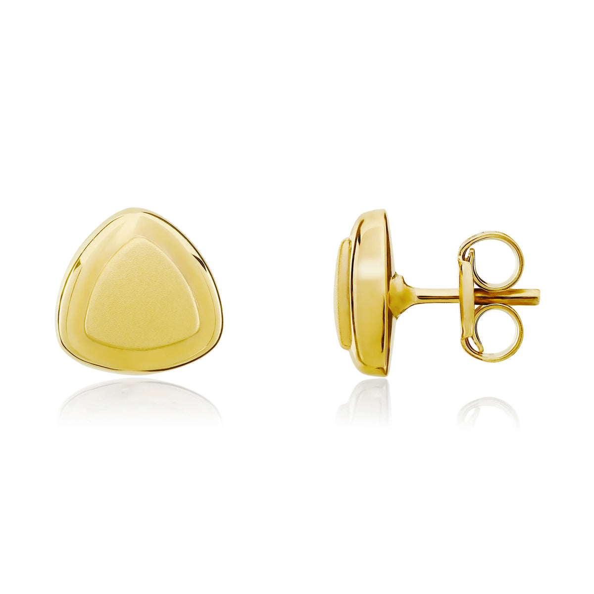 9ct Yellow Gold Satin Polished Triangle Stud Earrings