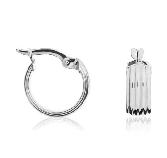 9CT White Gold Ribbed Wide Hoop Earrings 12x5mm