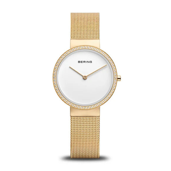 Bering Classic Ladies | polished/brushed gold plate| Mesh Bracelet Watch