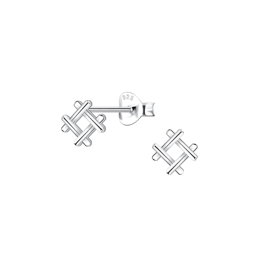 Dew Silver Mini Square Lattice Stud Earrings