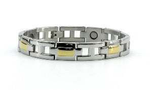 Magrelief Magnetic S/steel link health bracelet 8.5″ silver/gold