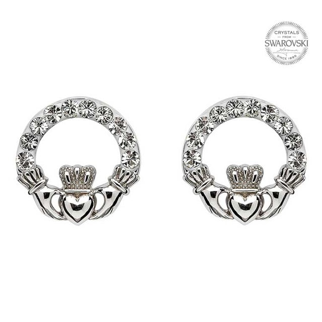 Sterling Silver CZ Claddagh Earrings