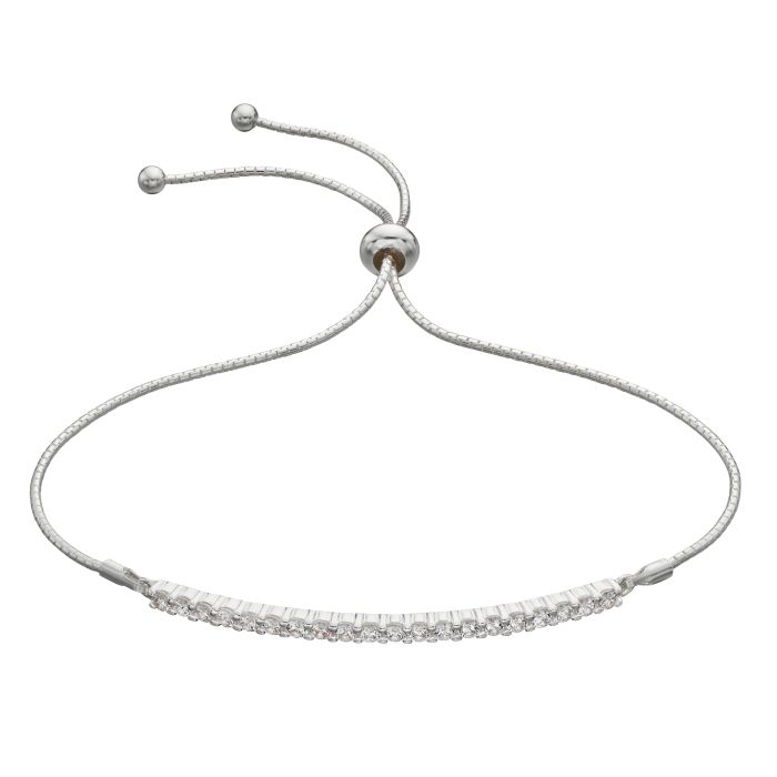 Silver Bar Toggle Bracelet with White Cubic Zirconia