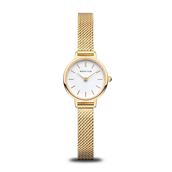 Bering Classic Ladies Polished Gold Mesh Bracelet Watch