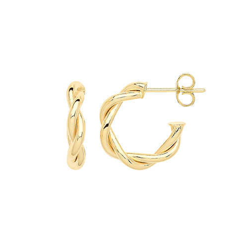 9CT YELLOW GOLD 12MM TWISTED HOOPS WITH POST