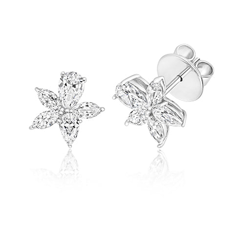 LAPIDARY FANCY CLUSTER CLAW SET STUDS. PEAR & MARQUISE SHAPES