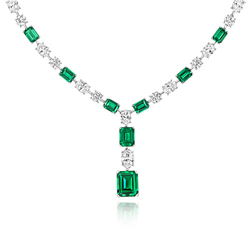 GREEN EMERALD CUT OVAL & ROUND CLAW SET KNIFE WIRE NECKLET