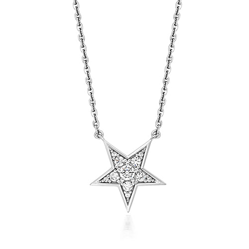 LAPIDARY STAR SHAPE PAVE SET PENDANT ON FIXED CHAIN