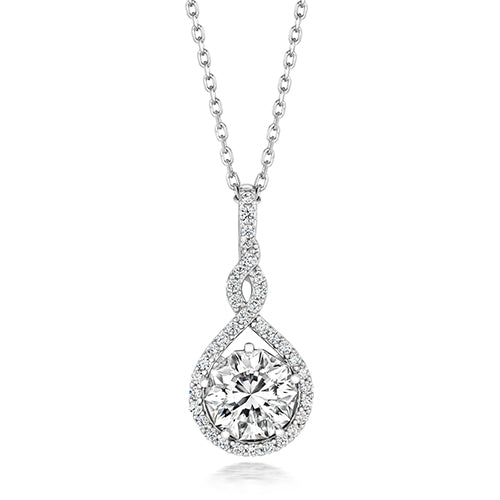 HALO PENDANT WITH CROSSOVER FEATURE 8MM ROUND CENTRE ON RUNNING CHAIN