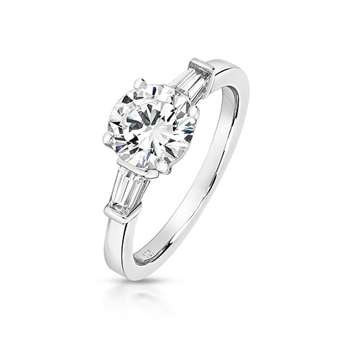 3 Stone Ring Claw Set 8mm Round Centre & Baguette Sides