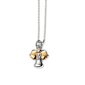 D for Diamond Silver and Gold Plate Angel Pendant and Chain with Diamond
