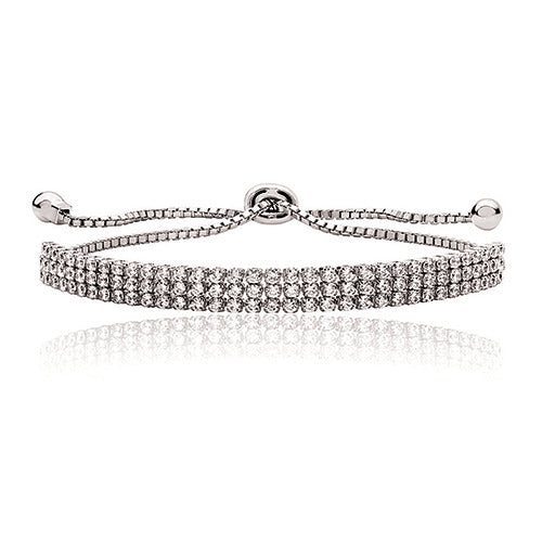 Sterling Silver Fine Triple Row Pull CZ Bracelet