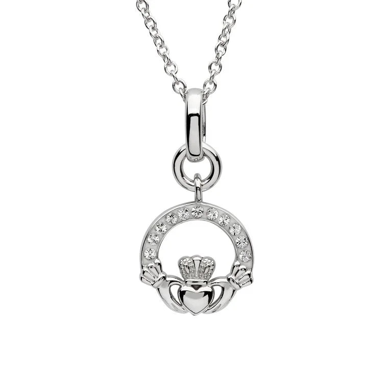 Silver Crystal Set Claddagh Pendant
