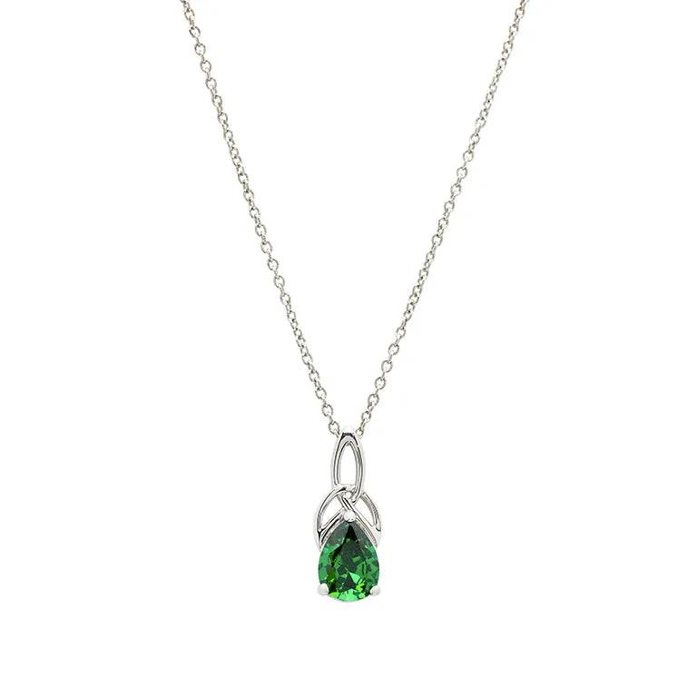 Emerald Green Cubic Zirconia Trinity Knot Necklace