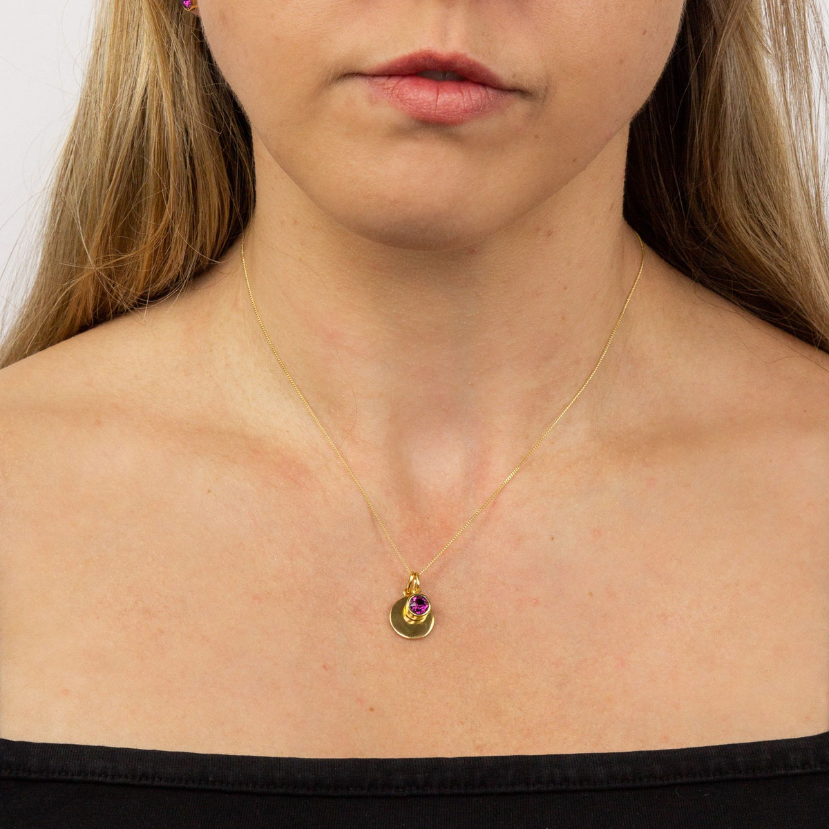 Gold Plate Amethyst Swarovski Crystal February Birthstone Pendant