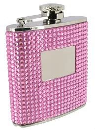 Stainless Steel & Bling Pink Crystal Ladies 6oz Hip Flask FL54 with  engraving Plate