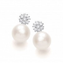Silver CZ & Fresh Water Pearl Stud Earrings