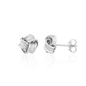 9CT White Gold Frosted Knot White Earrings 8mm