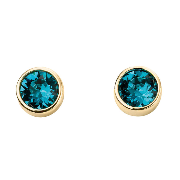 Gold Plate Blue Zirconia Swarovski Crystal December Birthstone Earrings