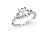 Sterling Silver CZ Emerald Cut Solitaire Ring & CZ Shoulders