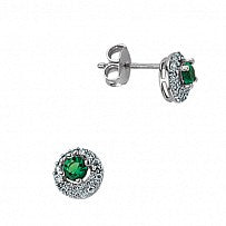 Sterling Silver CZ/Emerald Cluster Earring