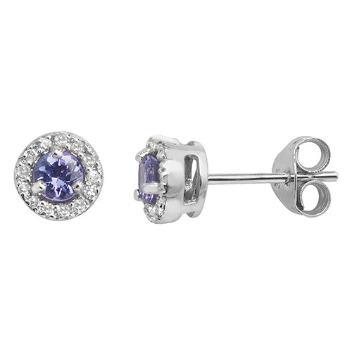 9ct White Gold Diamond & Tanzanite Stud