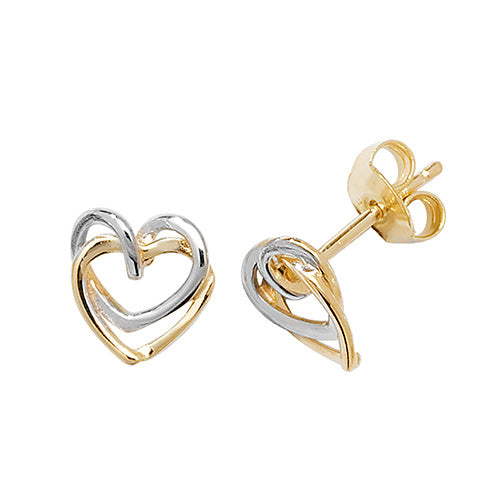 9ct Two Tone Heart Stud Earring