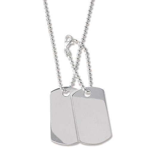Sterling Silver Double Dog Tag & Bead Chain