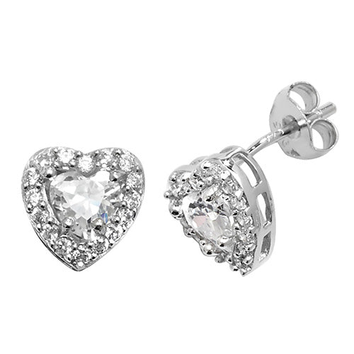 Sterling Silver Heart CZ Stud Earring