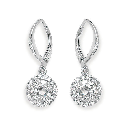 Sterling Silver CZ Drop Leverback Earring