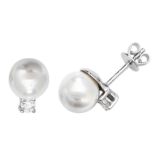Sterling Silver CZ & Pearl Stud Earring