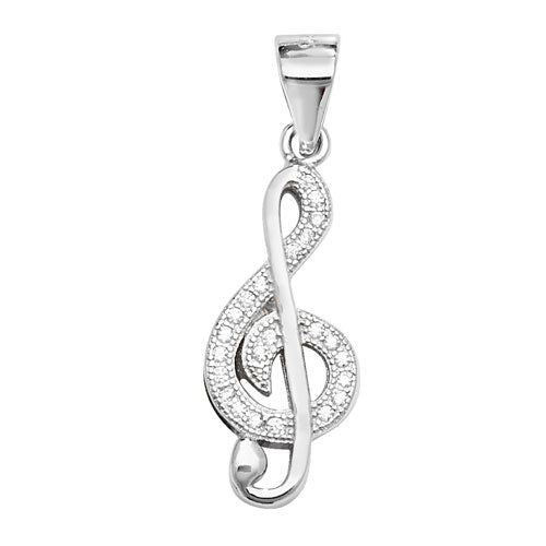 Sterling Silver Treble Clef CZ Pendant