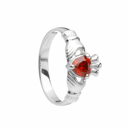 Sterling Silver Claddagh Birthstone Ring (January)