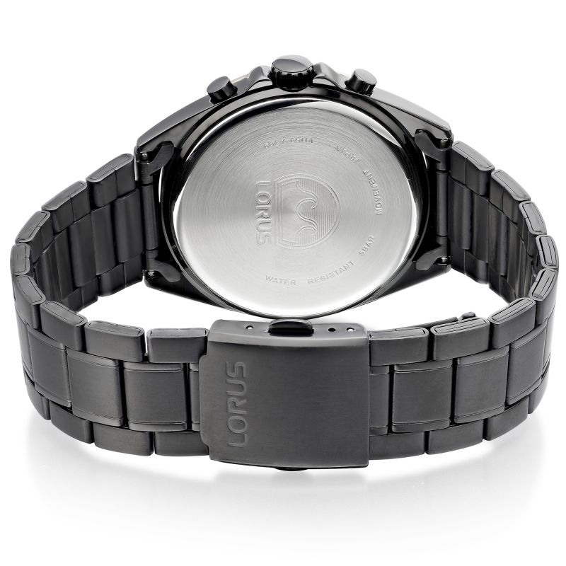 | Gent\'s Black Dial Black Chronograph | Lorus Jewellers – IP | Bracelet Steel Gems