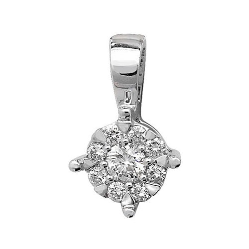 9ct White Gold Diamond Cluster Pendant