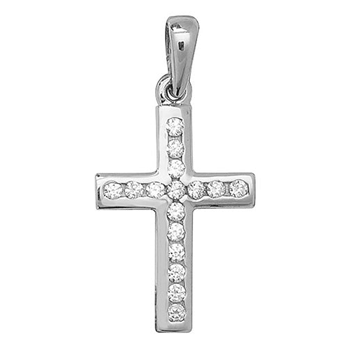 9ct White Gold CZ Cross