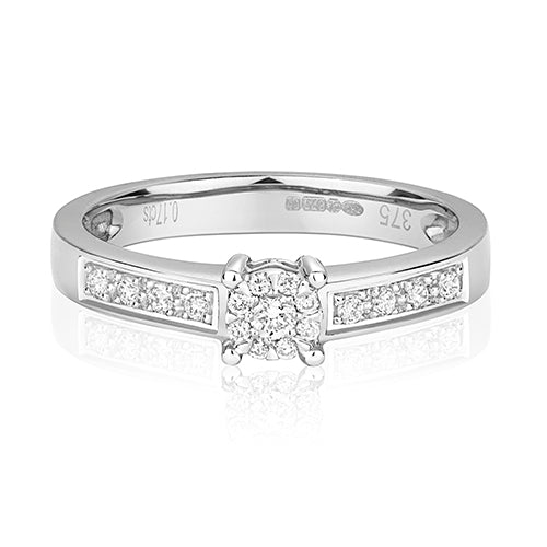 9ct White Gold Diamond Cluster Ring