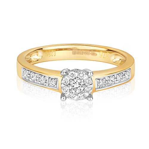 9ct Yellow Gold Diamond Cluster Ring