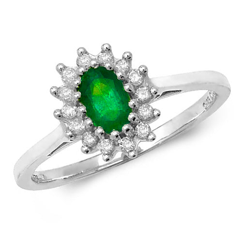 9ct White Gold Emerald & Diamond Cluster Ring