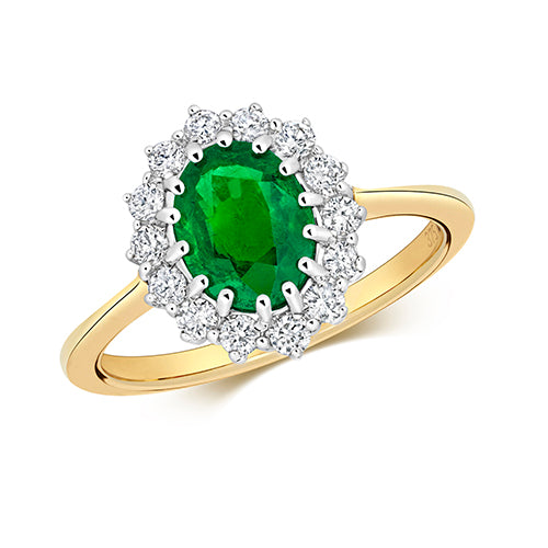 9ct Yellow Gold Emerald & diamond Cluster ring