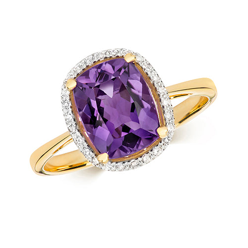 9ct Yellow Gold Amethyst & Diamond Dress Ring