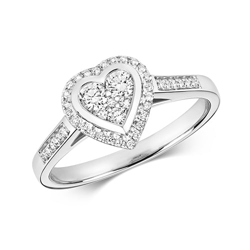 9ct White Gold Diamond Cluster Heart Shape Ring