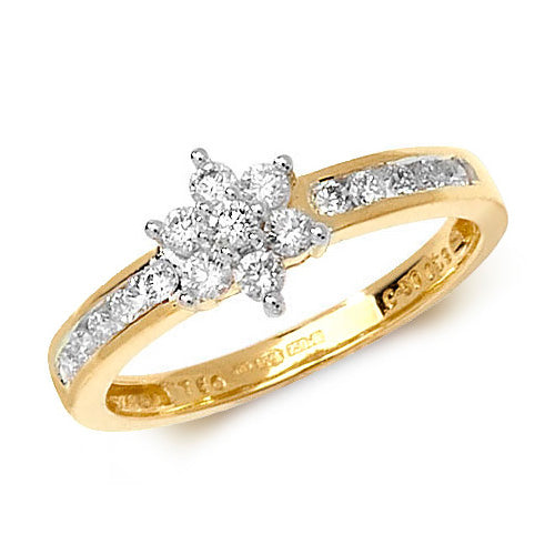 18ct Yellow Gold 7 Stone Diamond Cluster Ring