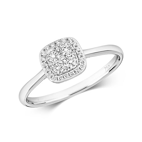18ct White Gold Diamond Cushion Cluster Ring