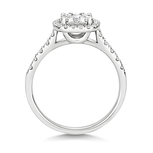 18ct White Gold Diamond Cushion Halo Ring