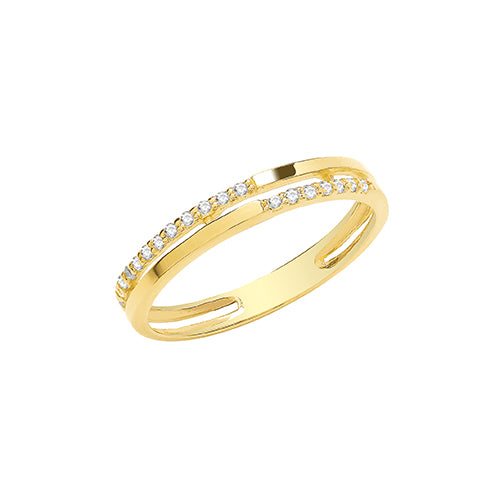 9ct Yellow Gold CZ Double Band Ring