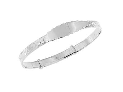 STERLING SILVER 4MM BABY EXPANDING  BANGLE WITH HAND ENGRAVED PATTERN