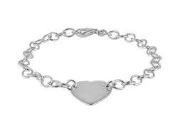 7" SILVER BRACELET WITH HEART ID PLATE