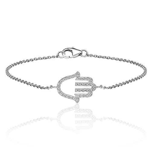 Sterling Silver Small Fine Open Hamsa CZ Bracelet